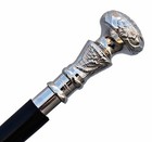 Vintage Walking Cane Wooden Walking Stick Silver Brass Handle Knob Black Wood   