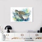 Sea Turtle In Bathtub Watercolor Wall Art Canvas Poster Decorative Print