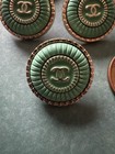 Chanel 18mm Green Enamel Light Gold Metal Buttons     Set Of 5
