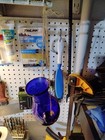 Vintage Cobalt Blue Hand Blown Glass Hanging Vase Diamond Pattern Deep Color     