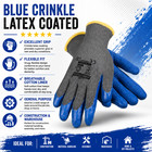 12 Pairs Latex Coated Work Gloves Blue Crinkle Grip Construction Warehouse