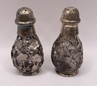 Vintage Sterling Silver 950 Overlay Salt   Pepper Shaker Set In Original Box
