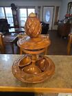 Mcm Lazy Susan  Hand Carved Monkey Pod Pineapple Serving Tiki Tray