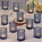 Vintage Sunflower Blue Glass Candle Holders Set Of 36 Wedding Centerpiece Decor