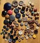 Vtg Lot 88 Wood Buttons Carved Dyed Sets Single Tiny To 2  -incl 2fox  1 Kokeshi