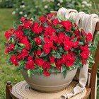  6 Bundles Artificial Impatiens Flowers For Outdoors Decoration  Silk Red