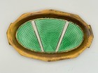 Art Deco Gilded Brass Vanity Pin Tray Green   Silver Guilloche