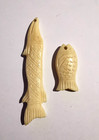 Vintage Inuit Handmade Two Pendants Fish Carving Antler Chukchi Eskimo Carved