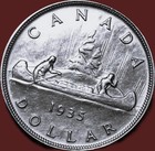          Uncirculated 1935 King George V One Dollar Silver  Coin Canada