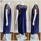 1970s Cotton Maxi Oaxacan Mexican Huipil Dress Embroidered Floral Tiered Vtg
