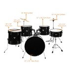 5-piece Adult Drum Kit - Full Size Cymbal Pedal Throne Sticks Black Beginner Set