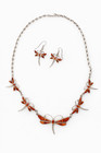 Sterling Silver Spiny Oyster Dragonfly Necklace Earrings Set Southwestern Nos