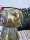 Vintage Brass Elephant Head Handles Cachepot Planter Heavy Bottom Vase