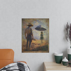 Vintage Cowboy Alien Abduction Ufo Wall Art  Western Sci-fi Decor Cryptid Poster