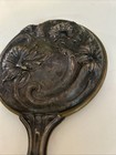 Antique Art Nouveau Floral Repousse Silver Plate Hand Vanity Mirror
