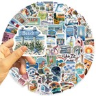 100pcs Beach Summer Vacation Travel Aesthetic Sticker For Scrapbook Blue