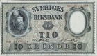 1951 Sweden 10 Kronor Banknote  Portrait Of King Gustav I  Small Coat Of Arms