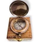Gifts Vintage Nautical Brass Push Button Compass Berlin 1936 Wooden Box