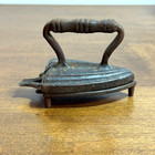 Antique Vintage Miniature Steel Cast Iron Flat Iron With Trivet Stand 2 1 2  H