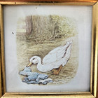 Framed Beatrix Potter Pastel White Duck By Pond Nursery Art Cottage Core