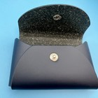 Jam Paper Italian Leather Business Card Holder Case With Round Flap - Navy Blue