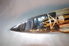 Subtle Sheen Obsidian Fox Ear Knife W Cholla Cactus Wood Handle Flint Knapping