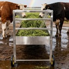 2 In 1 Goat Hay Feeder Galvanized Steel Livestock Rack On Casters Mobile Cart