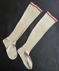 Antique Early 19th C Hand Knit Stockings W Ombre Striped Top