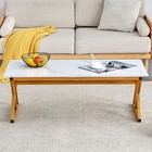A Minimalist Style White Marble Patterned Coffee Table With Golden Metal Legs 
