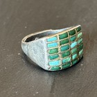 Zuni Older Flush Inlay Windowpane Sterling Silver Ring Turquoise Sz 8 75 Vintage