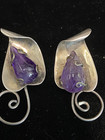 Taxco Artist Vintage Modernist Amethyst Purple Sterling Silver Earrings Screw On