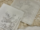 Lot 2 White Bridal Wedding Vtg Antique Handkerchiefs Hankies Linen Butterflies