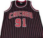 Chicago Bulls Dennis Rodman Autographed Pro Style Black Pinstripe Jersey Jsa    
