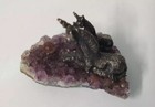 Pewter Unicorn With Crystal Ball Figurine On Amethyst Geode Cluster Quartz