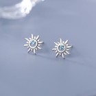 Blue Rhinestone Sun Ear Studs Women s Fashionable Hollow Earrings Zinc Alloy