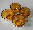 Vintage Indiana Glass Amber Tiara Sandwich Pattern Coffee tea Cups Set Of 4