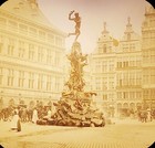 Antique Glass Slide Brabo Statue Antwerp Candid Victorian Fashion Magic Lantern