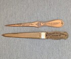 Lot Of 2 Vintage Brass Letter Opener Provident Life And Nu Idea Desk Advertising