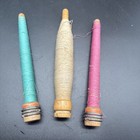 Vintage Old Wooden Thread Bobbins Spools Pink White And Green