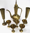 Vintage Pitcher Brass Tea coffee Pitcher Set Etched With 7 Cups  Made In India