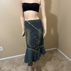 Women   s Blue Teal Denim Cotton Casual Stretch Boho Zip Size L 8-10  Skirt 9006