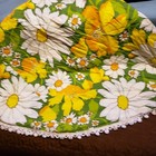 Vintage 1960s Floral Round Tablecloth Fringe Edge Boho Daisies Retro Cotton