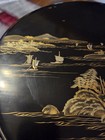 Vintage Japanese Black Lacquered Wood Round Server Tray Sectional Condiments