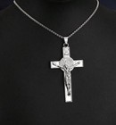 St  Benedict Crucifix Pendant Necklace - Catholic Medal Stainless Steel