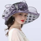 Women Polka Dot Kentucky Derby Hat Tea Party Bridal Dress Church Flowers Hats