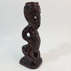Maori Tiki Wood Statue Paua Abalone Shell Eyes Carved New Zealand Art