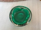 Vintage Green Art Glass Ashtray Bubbles Grandmacore Home Decor Mcm Trinket Dish
