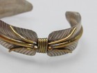 Vintage Navajo Sterling Silver Cuff Bracelet Leaf Wire Wrap Signed V