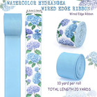 2 Rolls 20 Yards Hydrangea Flower Wired Edge Ribbon Watercolor Blue Purple Flora