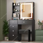 Vanity Makeup Table Dressing Desk Set With Led Sliding Mirror And Stool Black